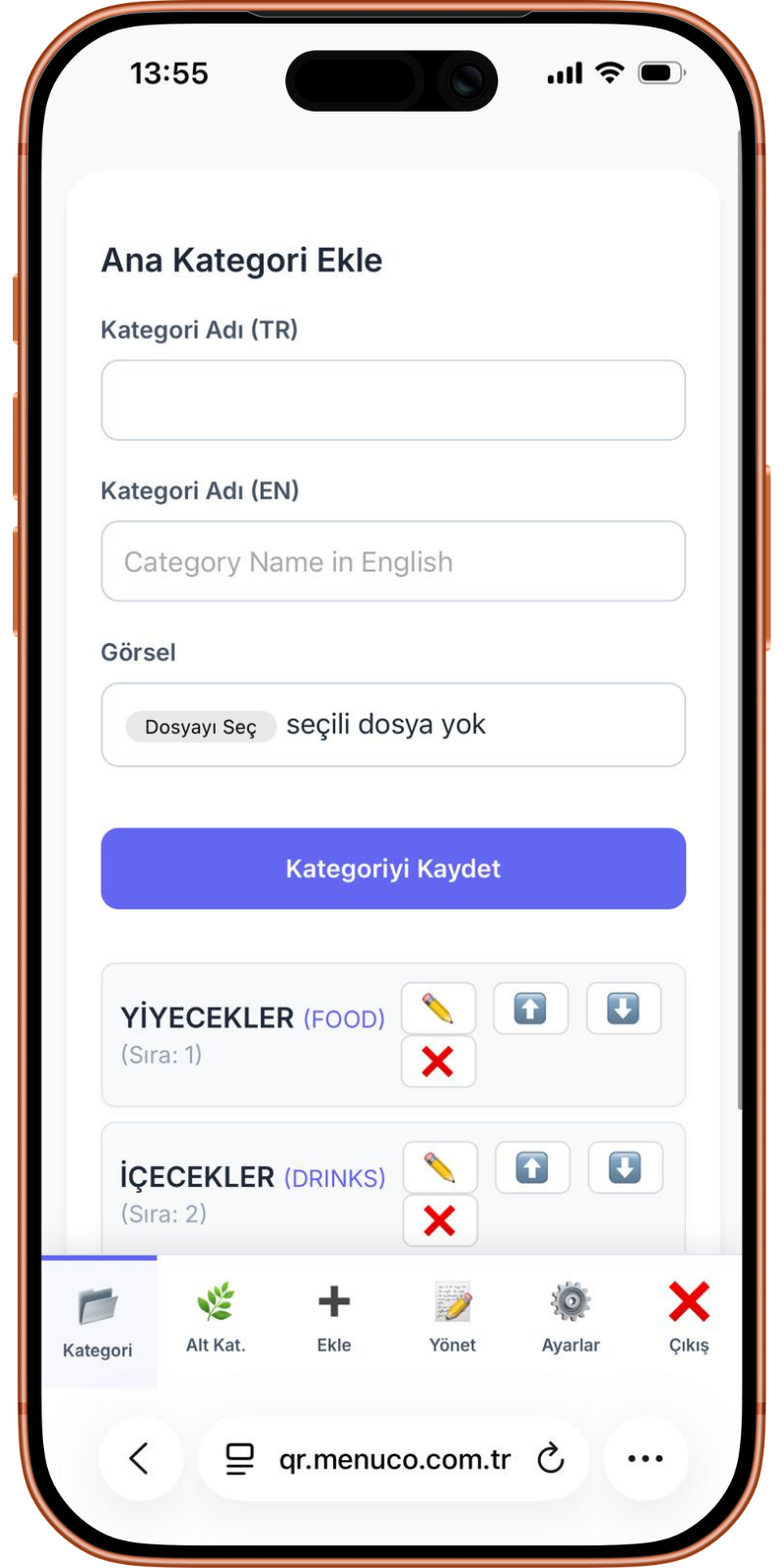 MenuCo Mobil Yönetim Paneli